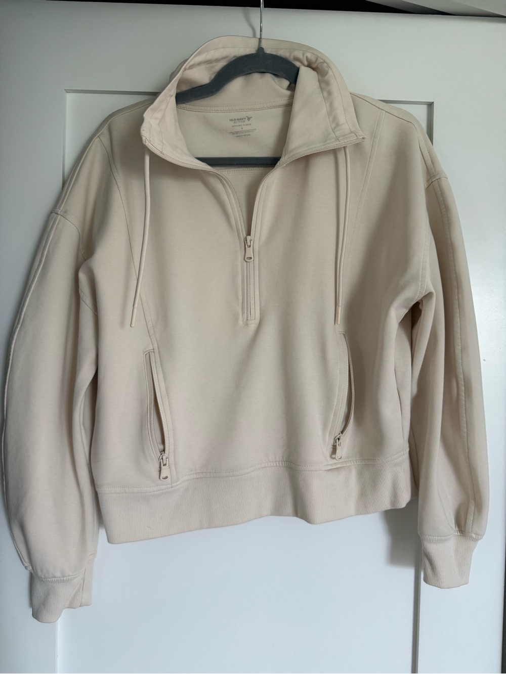 Light Beige Quarter-Zip Pullover Sweatshirt